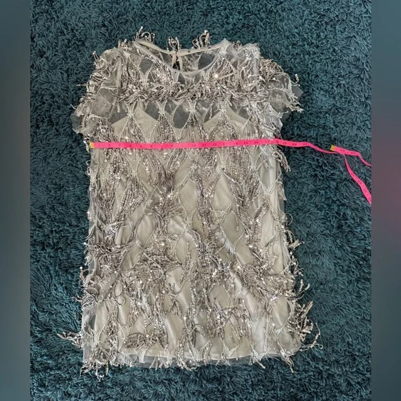 Lulus On a the Dance Floor Silver Sequin Fringe Shift Dress size Small - Picture 2 of 12